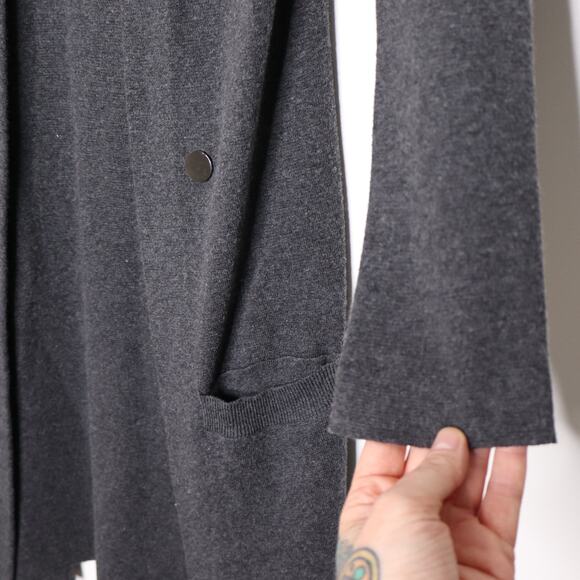 JULIETTE LONGUET Cotton Wool Sweater Coatigan Open Longline Gray Women's M - Picture 4 of 11